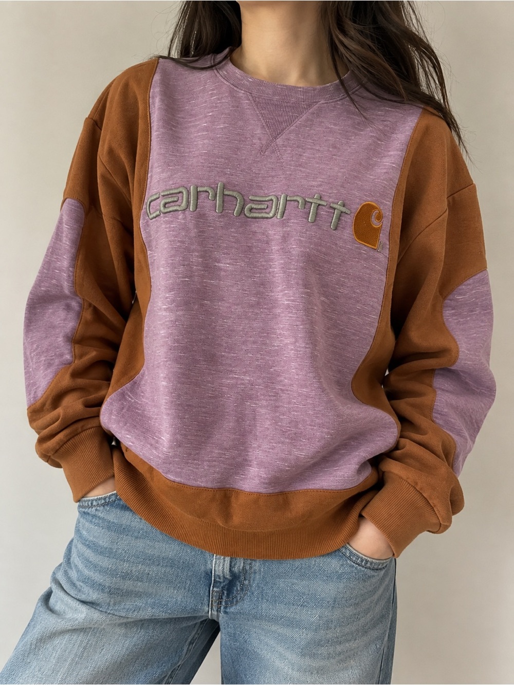 Vintage Carhartt Made in USA Purple Brown Colorblock Sweatshirt L Tall